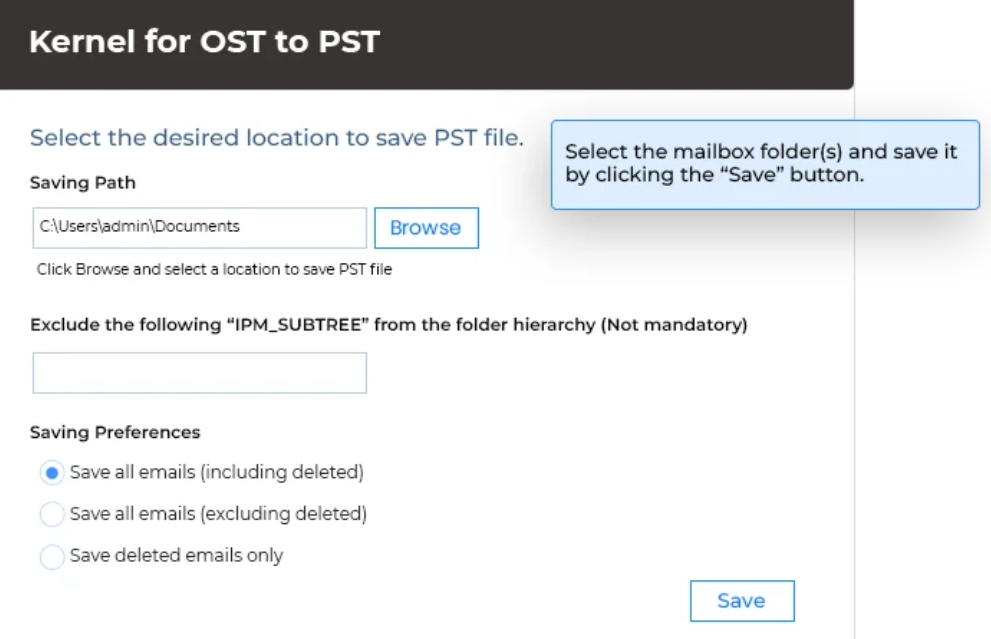 screenshot of Kernel OST to PST Converter